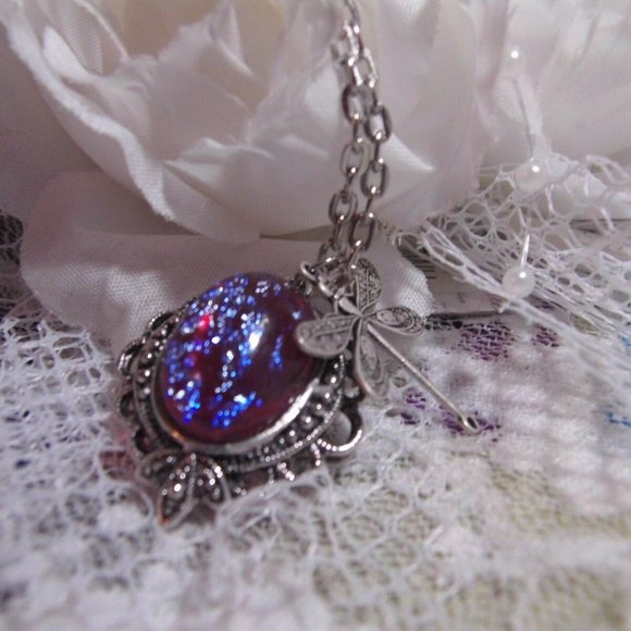 DRAGONS BREATH FIRE OPAL STONE NECKLACE DRAGONFLY - Picture 12 of 12